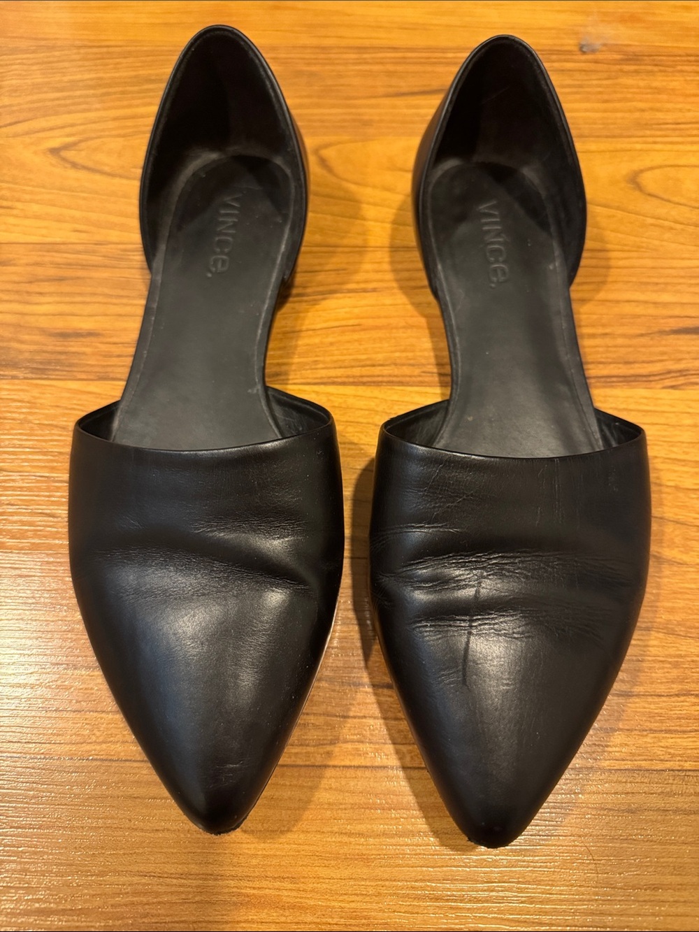Vince Women's Leather Black Pointed Nina D'Orsay Flats Sz 37